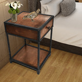 Metal Framed Mango Wood End Table with Drawer and Open Base, Brown and Black