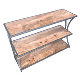 Metal Framed Three Tier Console Table with Mango Wood Shelves, Brown and Gray