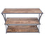 Metal Framed Three Tier Console Table with Mango Wood Shelves, Brown and Gray