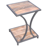 Plank Style Mango Wood End Table with Metal Framing and Open Shelf, Brown and Gray