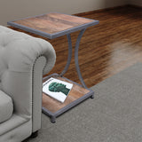 Plank Style Mango Wood End Table with Metal Framing and Open Shelf, Brown and Gray