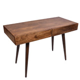 Mango Wood Writing Desk with Two Drawers and Tapered Legs, Brown