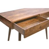 Mango Wood Writing Desk with Two Drawers and Tapered Legs, Brown