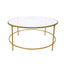 Contemporary Style Round Metal Framed Coffee Table with Glass Top, Gold and Clear