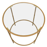 Contemporary Style Round Metal Framed End Table with Glass Top, Gold and Clear