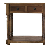 Traditional Wooden Console Table with 4 Drawers and Turned Legs, Brown