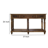 Traditional Wooden Console Table with 4 Drawers and Turned Legs, Brown