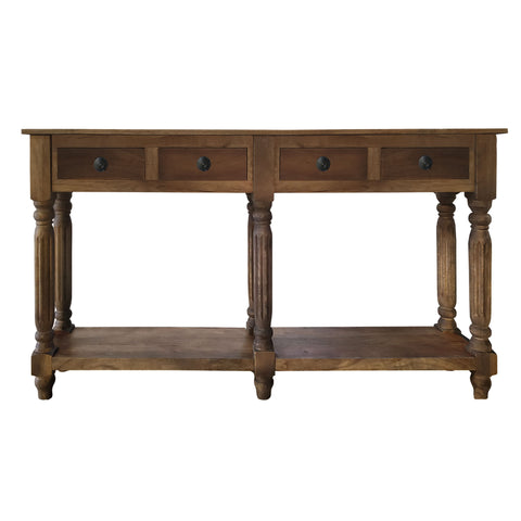 Traditional Wooden Console Table with 4 Drawers and Turned Legs, Brown