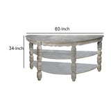 Half moon Shaped Wooden Console Table with 2 Shelves and Turned Legs, Gray