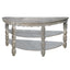 Half moon Shaped Wooden Console Table with 2 Shelves and Turned Legs, Gray