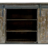 60 Inch Wooden Console with Barn Style Sliding Door Storage,Distressed Brown