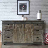 70 Inch Wooden Console with Barn Style Sliding Door Storage,Distressed Brown