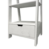 4 Shelf Wooden Ladder Bookcase with Bottom Drawer, Distressed white