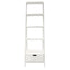 4 Shelf Wooden Ladder Bookcase with Bottom Drawer, Distressed white