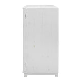 Geometric Pattern Wooden Side Table with Mirrored Door Cabinet, White and Clear
