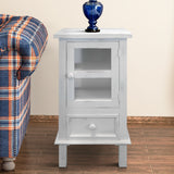 Single Door Wooden Side Accent Table with Drawer Storage, White