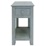 Rough Sawn Textured Wooden Side Accent Table With Drawer, Blue