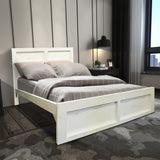 Wooden Queen Bed with Panel Headboard and Grain Details, White