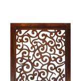 Rectangular Mango Wood Wall Panel with Cutout Scrollwork Details, Brown