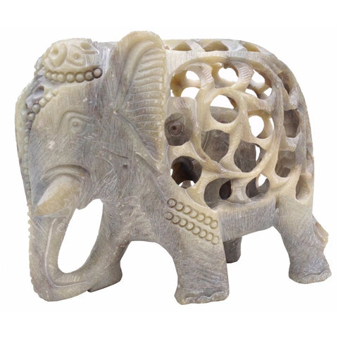 Benzara Handmade Soapstone Elephant Figurine With Baby Elephant Inside, White