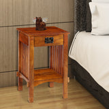 Spacious Mango Wood Nightstand with Slatted Side Panels, Brown