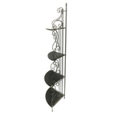 Scrollwork Design Metal Corner Bookcase with Four Wooden Shelves, Black and Copper