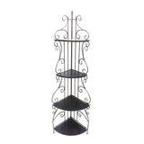 Scrollwork Design Metal Corner Bookcase with Four Wooden Shelves, Black and Copper