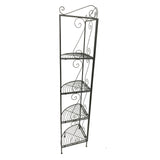 Four Tier Metal Foldable Corner Bookcase with Decorative Scrolled Details, Black