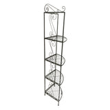 Four Tier Metal Foldable Corner Bookcase with Decorative Scrolled Details, Black