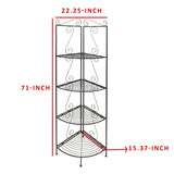 Four Tier Metal Foldable Corner Bookcase with Decorative Scrolled Details, Black