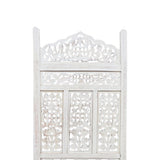 Aesthetically Carved 4 Panel Wooden Partition Screen/Room Divider, Distressed White