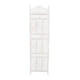 Aesthetically Carved 4 Panel Wooden Partition Screen/Room Divider, Distressed White