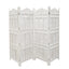 Aesthetically Carved 4 Panel Wooden Partition Screen/Room Divider, Distressed White