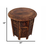 Wooden Hand Carved Folding Accent Coffee Table, Brown