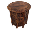 Wooden Hand Carved Folding Accent Coffee Table, Brown