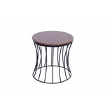 The Urban Port Drum Shaped Round Marble Top Side/ End Table, Brown