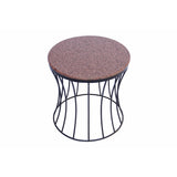 The Urban Port Drum Shaped Round Marble Top Side/ End Table, Brown