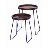 The Urban Port Wooden Round Tray Top End Tables, Brown And Black, Set Of 2