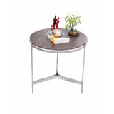 The Urban Port Wooden Round Top Table With 3-Leg Metal Stand, Natural Wood Brown