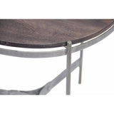 The Urban Port Wooden Round Top Table With 3-Leg Metal Stand, Natural Wood Brown