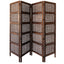 Decorative Four Panel Mango Wood Hinged Room Divider with Circular Cutout Design, Brown