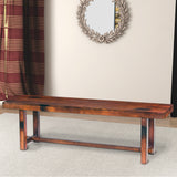 Transitional Style Mango Wood Bench with Block Leg Support, Dark Brown