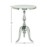 Traditional Style Aluminum Accent Table With Pedestal Base, Silver