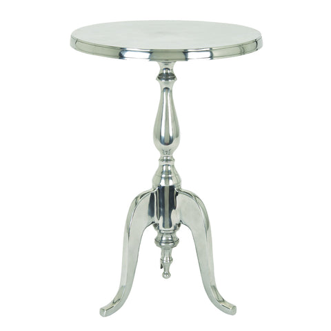 Traditional Style Aluminum Accent Table With Pedestal Base, Silver