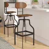 Industrial Style Wooden Swivel Bar Stool With Black Metal Base, Brown