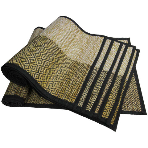 7 Piece Multicolor Sabai Grass Table Runner and Placemats with Woven Pattern