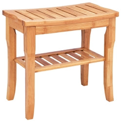 Bathroom Bamboo Shower Chair Bench with Storage Shelf