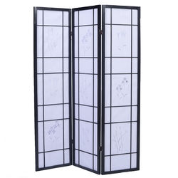 3 Panels Printing Flower Solid Wood Room Screen