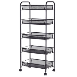 Black / Gray 5-Tier Storage Rack Trolley Cart