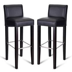 Set of 2 Padded Seat Bar Stool Chair with Solid Wood Legs